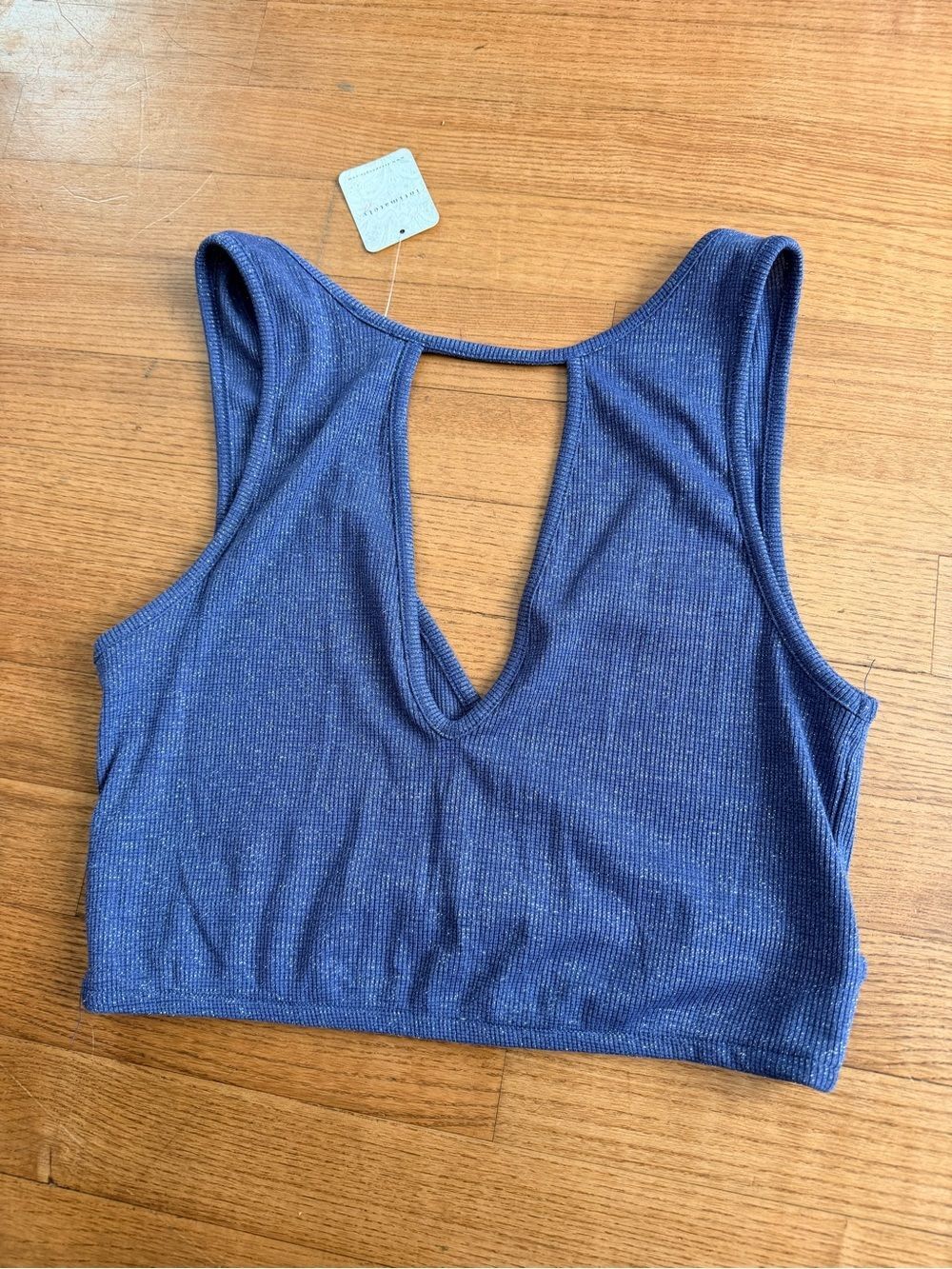 NWT Free People Small Intimately Blue Metallic Ribbed Wrap Crop Top Bralette - Picture 6 of 6